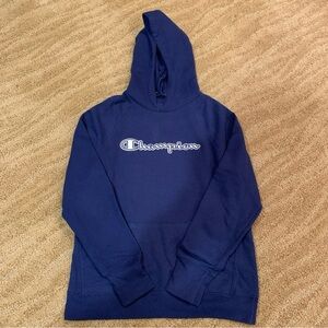 Champion Men’s Embroidered Size Small Navy Blue Hooded Sweatshirt